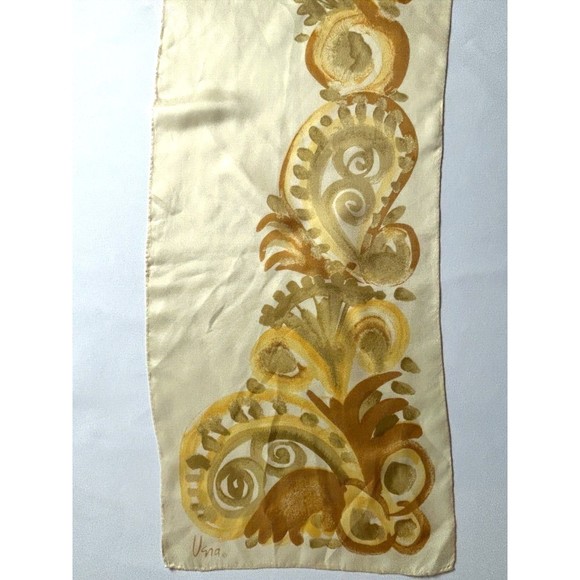 Vintage Vera Neumann Rayon Silk Gold Paisley Rectangle Scarf 11.5 X 53" - Picture 8 of 11